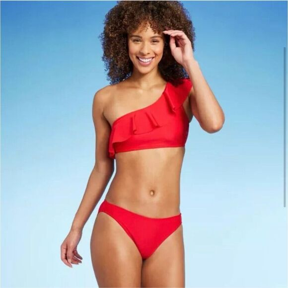 Kona Sol Red Low Rise Medium Coverage Swim Bikini Bottom Size Small New - Picture 1 of 6